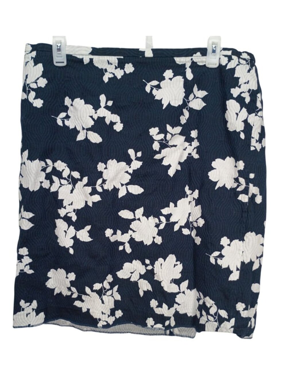 Talbots Womens 20W Pencil Navy & White Floral Textured Skirt Fully Lined
